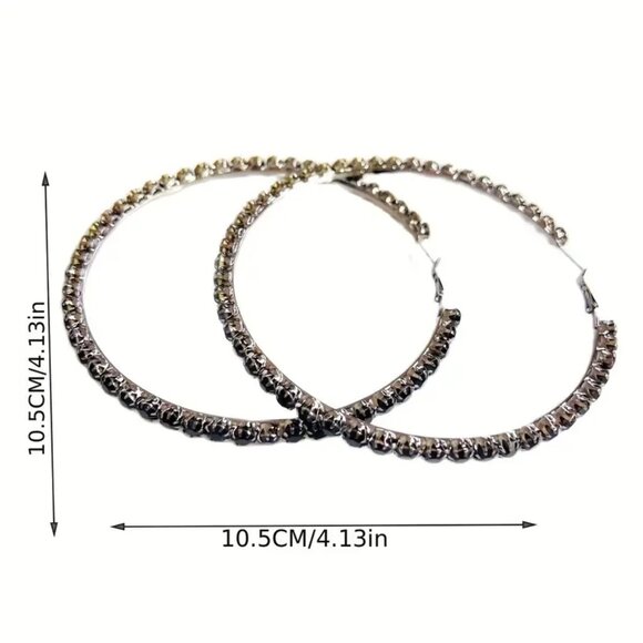 Big Circle Inlaid With Sparkling Rhinestone Exaggerated Hoop Earrings - Picture 3 of 3